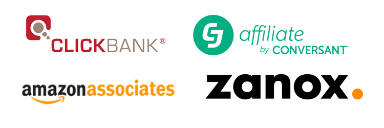 Imagen con logo de clickbank, Cj, Amazon Associates y Zanox.